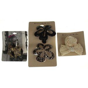 Riviera Clips Lot 4 Bow Flowers Animal Print Metal Fabric Hair Accessories Gold